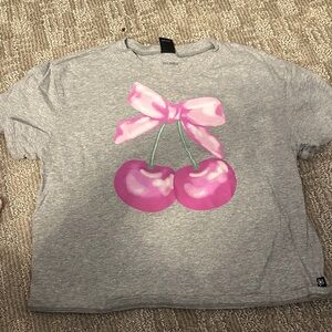 Gray Kids Shirt with Pink Cherry Design- pixielane size 14